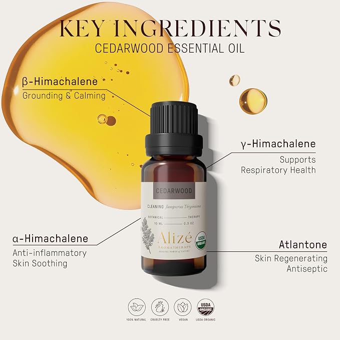 Cedarwood Essential Oil, USDA Certified Organic 100% Natural & Pure Essential Oils for Diffusers for Home, Aromatherapy Oils, Diffuser Oils Scents, Tranquility 10ml-0.33 fl oz