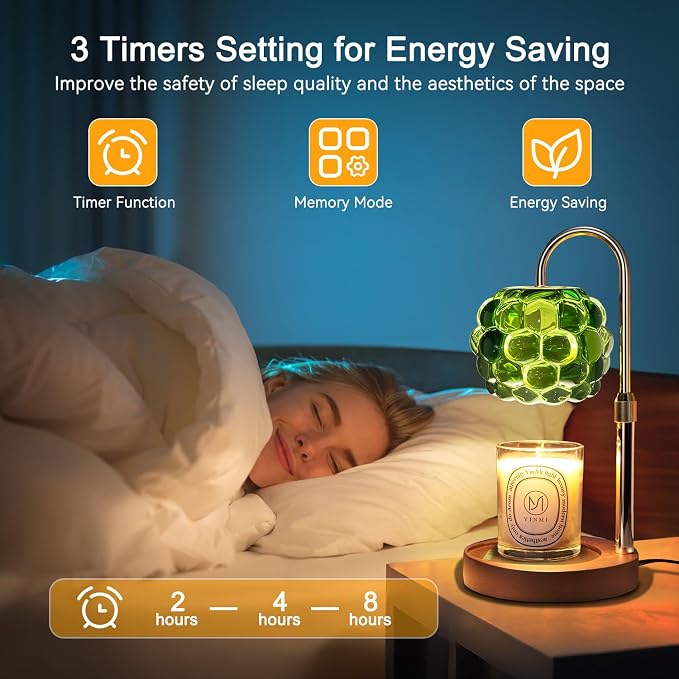 Candle Warmer Lamp with Timer Adjustable - Height Candle Warmer, Dimmer, Vintage Glass Wax Melting Lamps for Home Decor, for Candles in Jars with 2 Bulbs