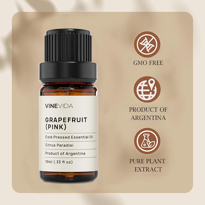 VINEVIDA Pink Grapefruit Essential Oil 10 mL - Undiluted Candle Oil Scent for DIY Candlemaking and Soap Making