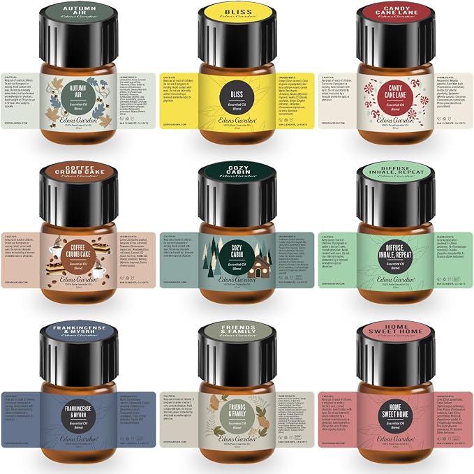 Edens Garden Christmas Essential Oils 18 Set – 100% Pure Therapeutic Grade, Aromatherapy Scents For Diffusers & Home – Natural & Fragrance Oil-Free, Festive Autumn & Winter Collection, .92 ml/ 18 Pack