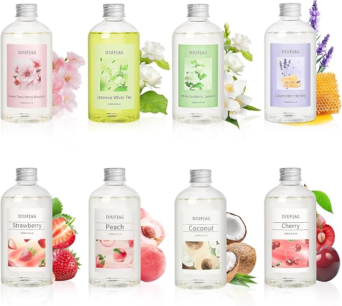 Cherry Diffuser with 10 Fiber Sticks, 6.7 oz Diffusers for Home Essentials Bathroom,Last up to 60 Days（200ml