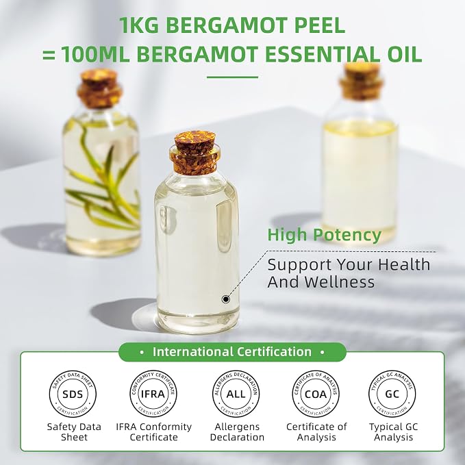 HIQILI Bergamot Essential Oil for Diffuser, Skin, Hair, DIY - 16 Fl Oz (500 mL)
