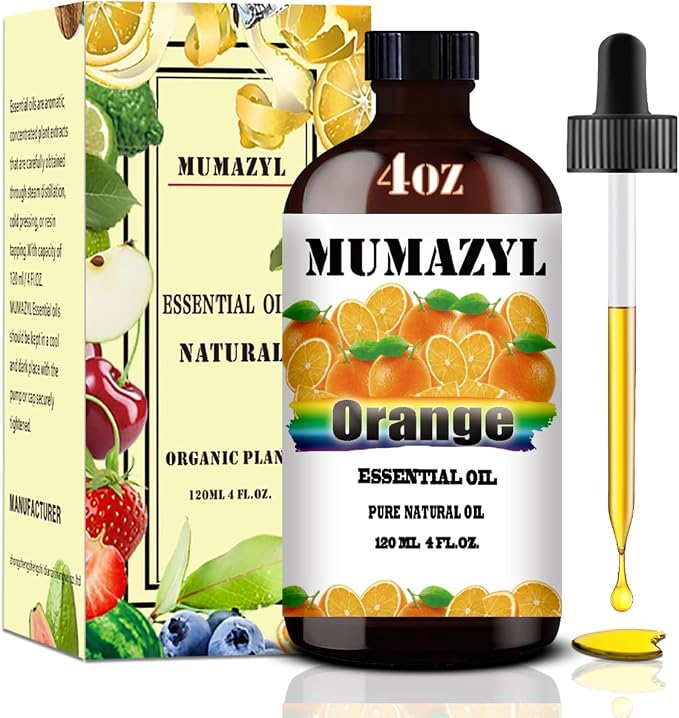 Sweet Orange Essential Oil, Sweet Orange Oil 4 Fl Oz 120ML for Diffuser Humidifier Yoga Cleaning DIY Candle Soap Making MUMAZYL Essential Oils
