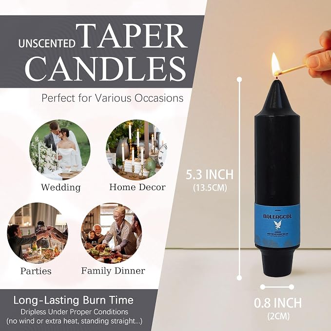 Smokeless Candlesticks Short Taper Candle,Unscented 5 Inches Black Candle Sticks Dripless Tapered Candles for Home Décor Festive (4pcs-Black)