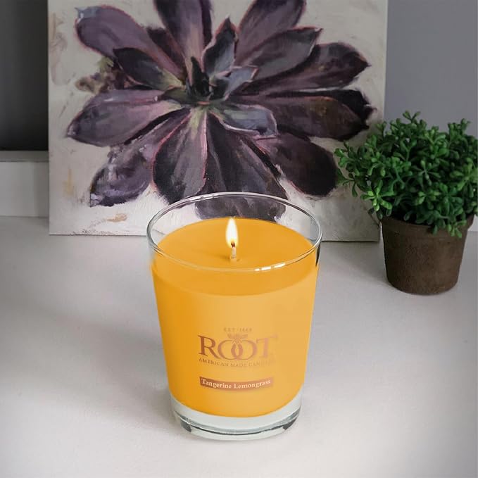 Root Candles Scented Candles Honeycomb Beeswax Blend Premium Handcrafted Candle, Large Veriglass, Tangerine Lemongrass