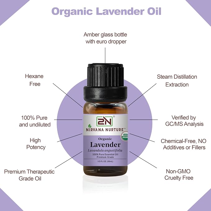 Lavender Essential Oil, USDA Certified Organic, 100% Pure Undiluted, Aromatherapy Oil for Diffuser, Hair & Skin Care