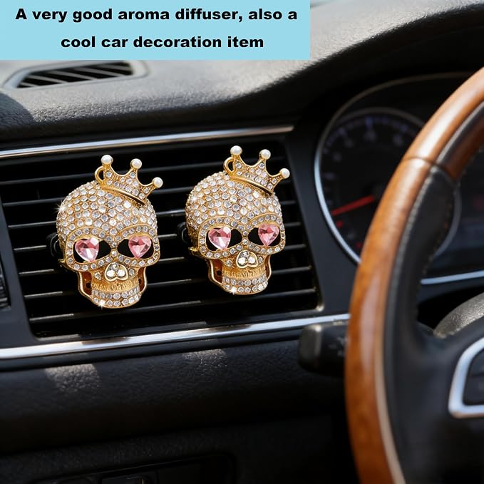 Skull Car Air Freshener Vent Clips, Gothic Car Accessories with 2 Scent Pads, Goth Car Accessories for Interior Decor, Custom Car Air Freshener Style, Customized Air Freshener for Cars-A3