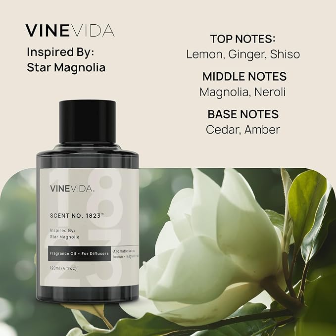 VINEVIDA [4 Oz] Inspired by: Star Magnolia; Diffuser Oil Refill | Premium Scent Diffuser Oil for Home | Non-Toxic Fragrance