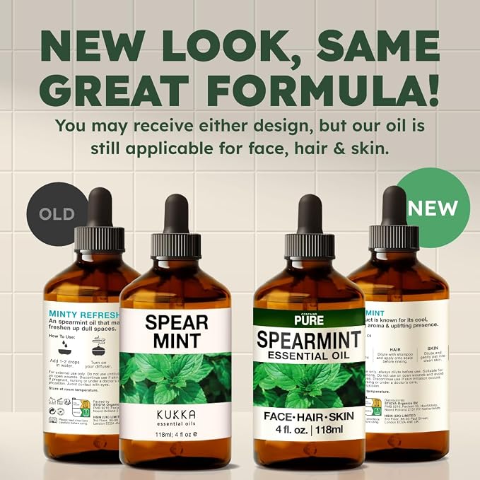 100% Pure Spearmint Oil - 4 Fl Oz Spearmint Essential Oil for Hair, Skin, Diffuser, Aromatherapy & DIY Soap Making Scent