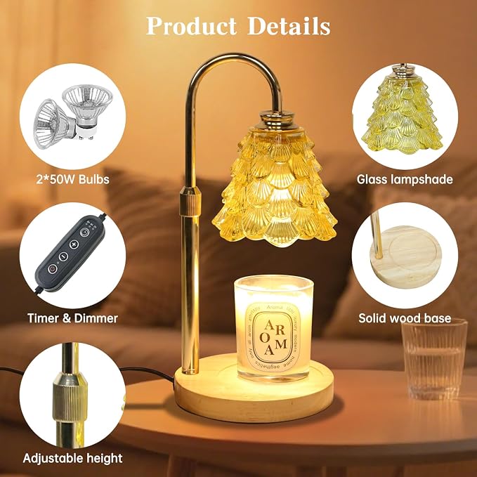 GEEZO Fragrance Candle Warmer Lamp，Electric Candle Warmer with Timer & Dimmer，Mom Christmas Birthday Gifts for Women, House Warming Gifts New Home Bedroom Decor