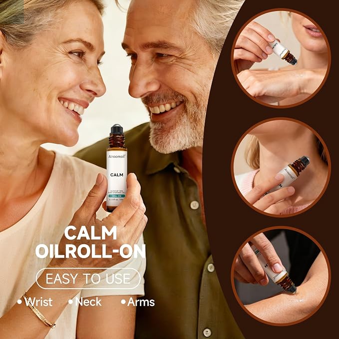 Calm Essential Oil Roll-On – 0.33 Oz Portable Travel Size, 100% Natural, Gentle Floral-Citrus Aroma for Aromatherapy & Self Care – Pre-Diluted Rollerball, Skin-Friendly – Gift for Women