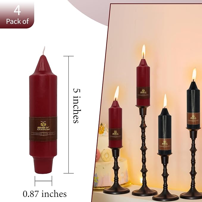 5 inch Short Taper Candlesticks Red Black Unscented Tapered Candles for Dark Romantic Halloween Party Gothic Dinner Household Decoration