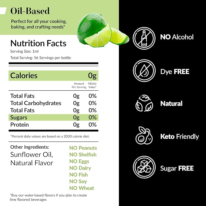 Dolce Flav Natural Lime Extract – 1 Gallon Oil-Soluble Kosher, Sugar-Free, Concentrated Citrus Lime Flavor for Candy, Chocolates & Desserts