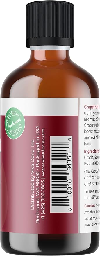 Viva Doria Grapefruit Essential Oil, 100% Pure, Natural Grapefruit Essential Oil, Undiluted, for Aromatherapy | Food Grade, 118 mL (4 Fluid Ounce)