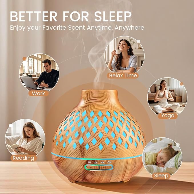 Aeshory Aromatherapy Diffuser & 12 Essential Oils Set, 550ML Aromatherapy Diffuser for Home, Ultrasonic Cool Mist Humidifier with Remote Control 4 Timer 7 Color LED Light, Waterless Auto Off, Light