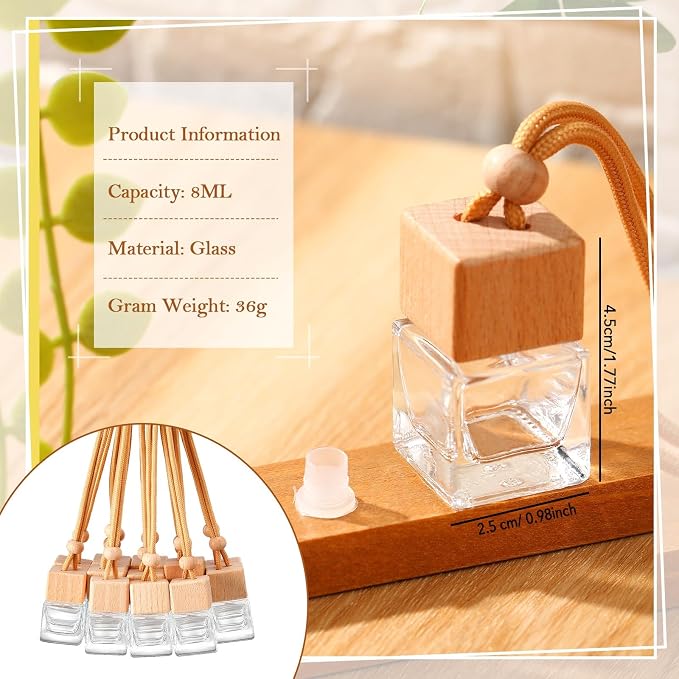 Rtteri 50 Pcs Car Air Fresheners Diffuser for Essential Oil Empty Hanging Bottle Glass Bottles Refillable Perfume Pendant Aromatherapy Fragrance Ornament Decor(Square Style)