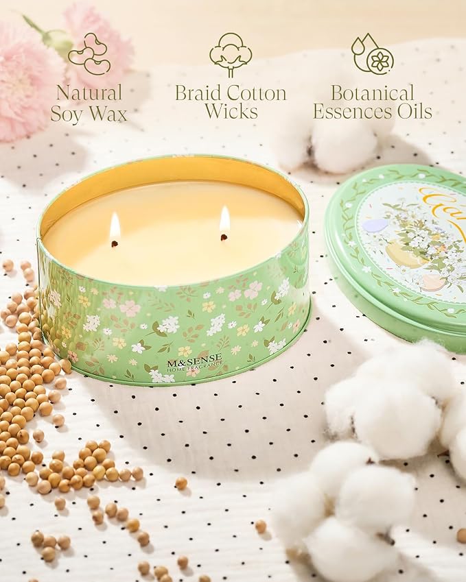 M&SENSE 2 Wicks Gardenia Scented Candle 12oz | Soy Wax, Natural, Floral Scent, Spring