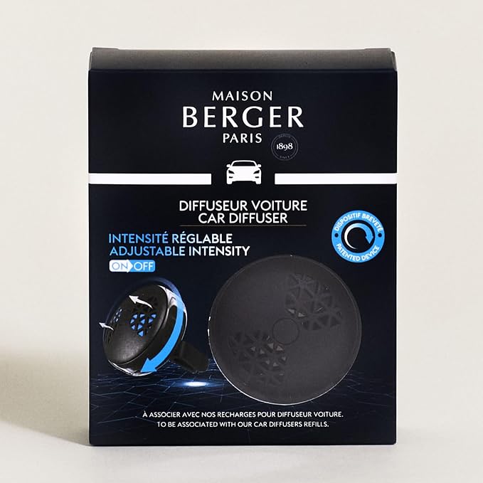 MAISON BERGER Car Diffuser, On/Off Smart Black, No Refill Included | Patented On/Off Intensity Control, Refillable Vent Clip, Holder Only, Ceramic Refill Sold Separately, Made in France