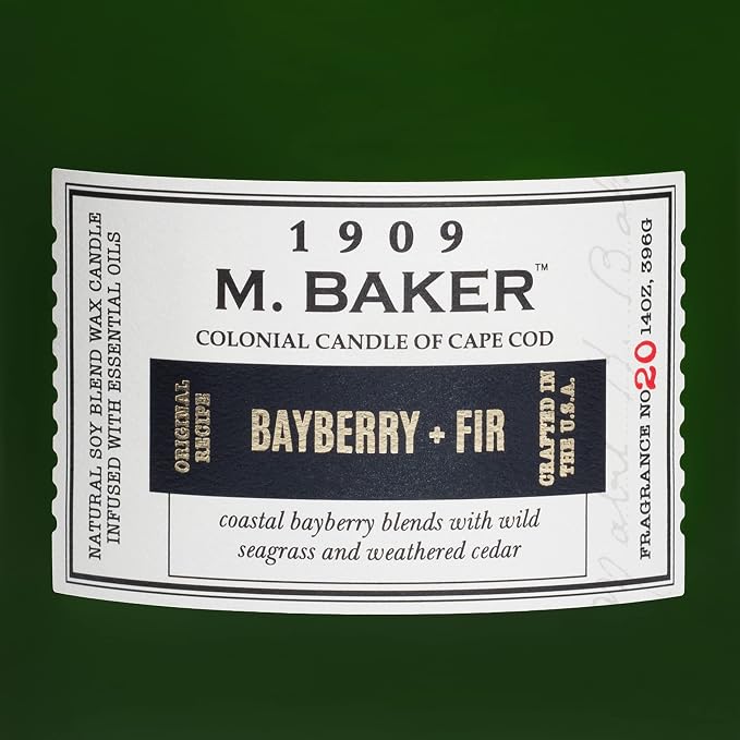 Colonial Candle Bayberry Fir Scented Jar Candle | 2-Wick Natural Soy Blend Wax Candle for Home | Relaxing Aromatherapy Candle Infused with Essential Oils | M. Baker Apothecary Glass Jar Candle