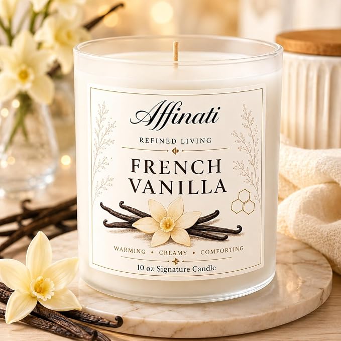 Affinati French Vanilla Signature Candle - 10 oz Luxury Soy Blend Wax Candle, Long-Lasting Home Fragrance