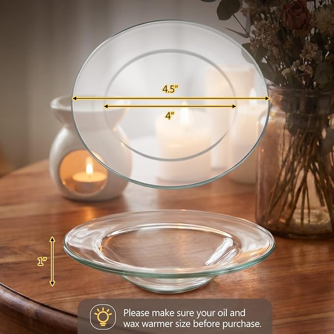 Patelai 3 Pcs 4.5 Inches Replacement Oil Warmer Dish Round Glass Dish Wax Melt Candle Warmer Bowl Plate Lid Tray for Aroma Lamp Electric Lamps Oil and Tart