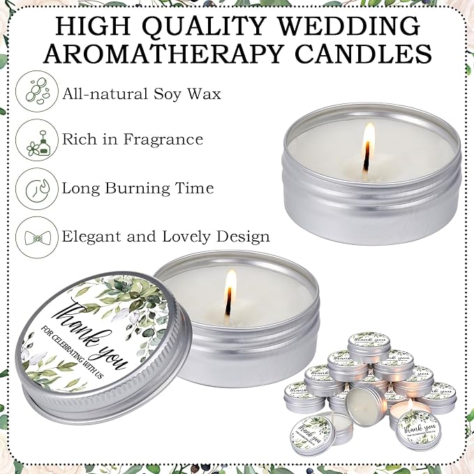 MTLEE 50 Pcs Greenery Wedding Candles Gift Favors for Guests 1 Oz Lavender Scented Soy Wax Aromatherapy Candle Favors for Bridal Shower Rustic Wedding Party Guests(Fresh Leaves)
