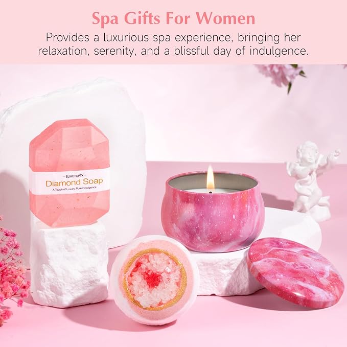Suhctuptx Birthday Gifts for Women, Unique Self Care Gifts Get Well Soon Basket, Christmas Relaxing Spa Gift Care Package w/Flannel Blanket 40 oz Tumbler, for Mom Her Sister Friend