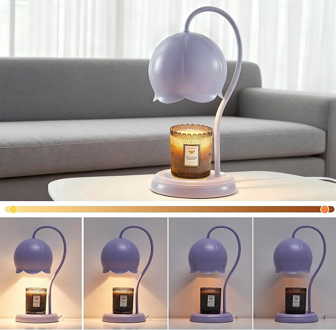 Light Blue Cute Flower Candle Warmer Lamp with Timer Dimmable, Bedroom House Office Aesthetic Living Girls Room New Home Decor, Christmas Birthday New Year Gifts for Women Mom