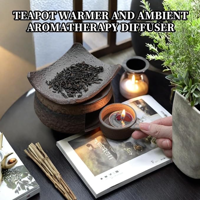Incense Burner & Candle Warmer | Ceramic Aromatherapy Diffuser Includes Wooden Clips and Pads for Wax Melts, Dried Herbs and Palo Santo | Bedtime Calm