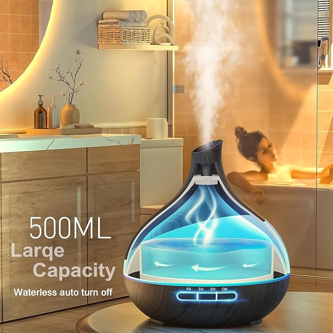 HJTHJT Essential Oil Diffuser: 500ML Aromatherapy Diffuser with Remote Control for Hotel Spa Yoga Room - Humidifiers for Bedroom with 14 Colors LED Night Light for Kids/Women