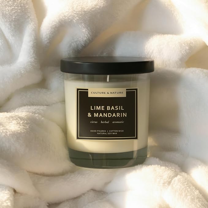 CULTURE & NATURE Natural Soy Wax Candle 7oz Lime Basil & Mandarin Scented