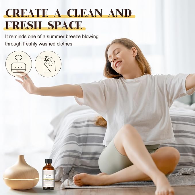 EUQEE Clean Cotton Fragrance Oil, 2.02 Fl oz/ 60ml Fragrance Oils for Diffuser, Candle Making, DIY Soap with Glass Dropper