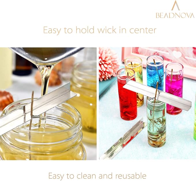 BEADNOVA Candle Wick Holders Metal Wick Bar Centering Device Centering Tool Holder for Candle Making (10 Pcs)