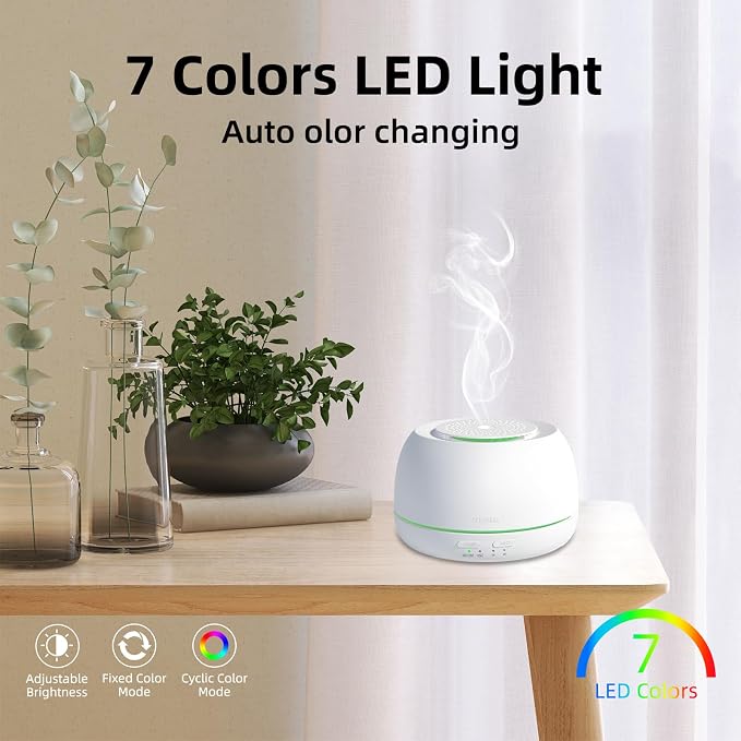 SEEDSEEL 300ML Essential Oil Diffuser - 8 Hours Run Time, Aromatherapy Diffuser with Remote Control, 7-Color LED Lights for Home, Bedroom