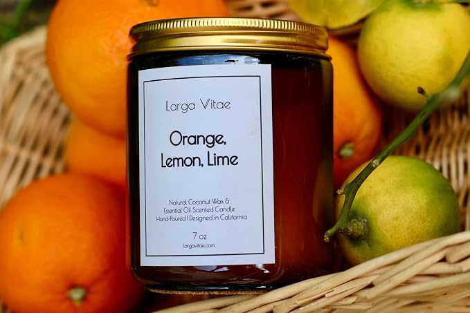 Organic Coconut Wax Aromatherapy Candle | Citrus Orange Lemon Lime | Non-Toxic, Pet Safe, Allergy Friendly | Phthalate Free | Zero Waste Sustainable Gift