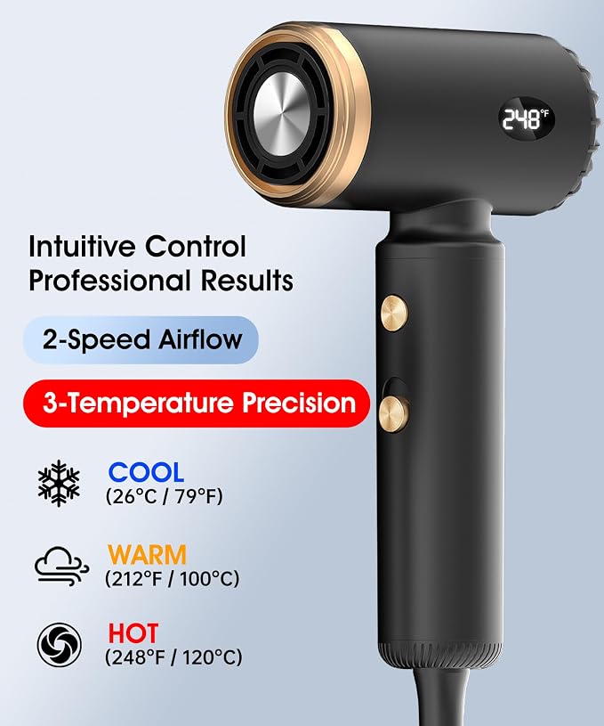 Travel Hair Dryer, Dual Voltage Mini Ionic Blow Dryer for Fast Drying, Compact Lightweight Hair Dryer with Magnetic Diffuser for Home & Travel, Portable Hairdryer International 110-240V (Black)