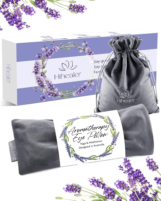 Lavender Eye Pillow for Relaxation, Yoga, Sleep – Weighted Eye Mask for Headache, Sinus, Aromatherapy Moist Heat Compress, Meditation Accessory, Relaxation Gift for Women (Grey)
