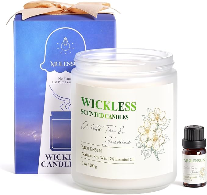 White Tea & Jasmine Wickless Candle for Candle Warmer Lamp with 10ml Essential Oil for Custom Aroma, Flameless Non-Toxic Soy Scented Candle for Home, Mother’s Day or Birthday Gift for Women