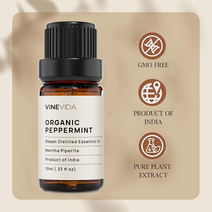 VINEVIDA Organic Peppermint Essential Oil 10 mL - Undiluted Candle Oil Scent for DIY Candlemaking and Soap Making