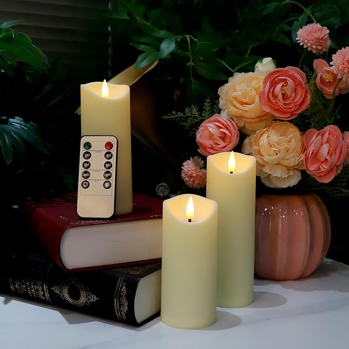 24 Pack Flameless LED Pillar Candles with Remote - Battery Operated Ivory Candles, Waterproof, 3 Sizes for Wedding Centerpieces, Christmas Decor, Home Party, Tabletop Lighting