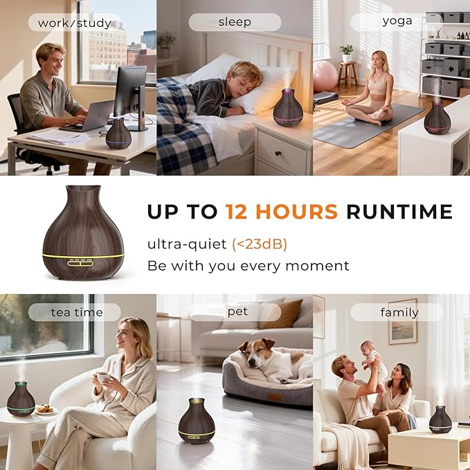 Aromatherapy Essential Oil Diffuser, 550ml Ultrasonic Fragrant Oil Large Room Humidifier, Diffusers for Home with Timer and Waterless Auto-Off, 7 Color LED Lights,Cool Mist Humidifiers