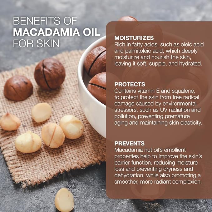 100% Pure Macadamia Oil 1 oz (30ml) Premium Virgin Macadamia Nut Oil for Hair Skin Face Nails Deeply Moisturizing Fast-Absorbing Carrier Oil with Dropper