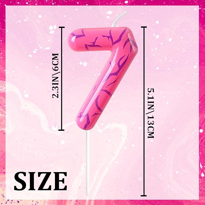 Number 7 Birthday Candle for Cake – Pink Gradient Number Candle with Mystic Rune Pattern, Decorative Cake Topper for Anniversary & Celebration