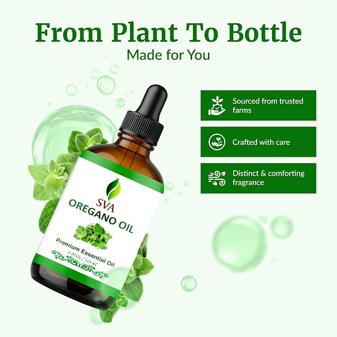 SVA Oregano Essential Oil 4 Fl Oz – for Diffuser, Skin & Hair Care – Ideal for Massage & DIY Blends – with Dropper