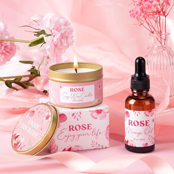 Birthday Gifts for Women, Rose Relaxing Spa Gift Basket for Women Friendship, Self Care Package Get Well Soon Thank You Gift Box, Mothers Day Gifts for Mom Her Sister Wife Best Friends Coworker Bestie
