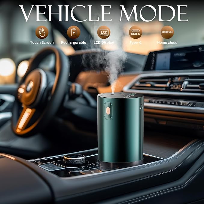 JUANANIUG Waterless Essential Oil Diffuser Portable: Rechargable Aromatherapy Diffuser for Car and Home - 4 Concentration Adjustments and Timers - Gifts for Valentine’s Day (Dark Green)