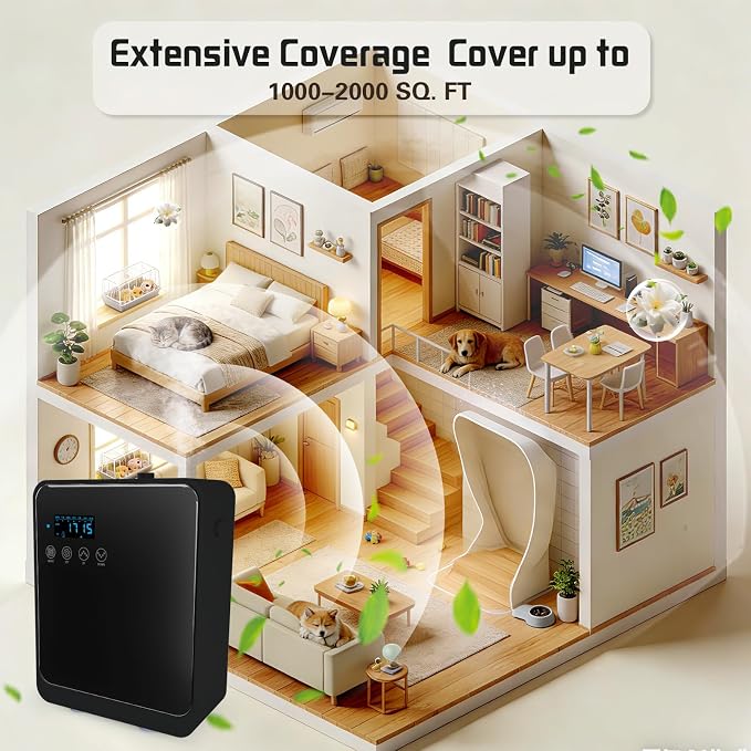 Waterless Essential Oil Diffuser 2000 Sq Ft, Cold Air Oil Scent Diffusers with Timer 250ml, Bluetooth App Control Aromatherapy Diffuser Machine for Home, Office, Hotel (Black)