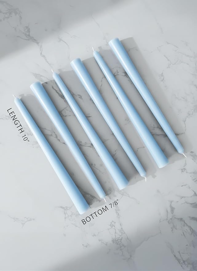 6 PK 10" Classic Taper Candles, Sky Blue, 7-8 Hours Long Burning, Unscented Tall Candlesticks
