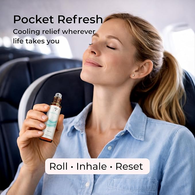 Peppermint Oil Roll On for Headache & Sinus Relief – Cooling Peppermint & Eucalyptus Essential Oil Roller for Migraine, Congestion & Breathing Support – Aromatherapy Roll-On 10 ml