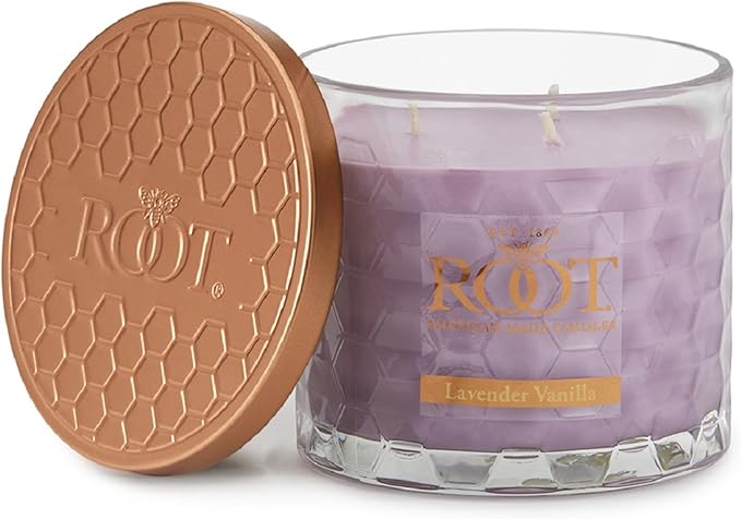Root Candles Scented Candles Honeycomb Glass Premium Handcrafted Beeswax Blend 3-Wick Candle, 12-Ounce, Lavender Vanilla